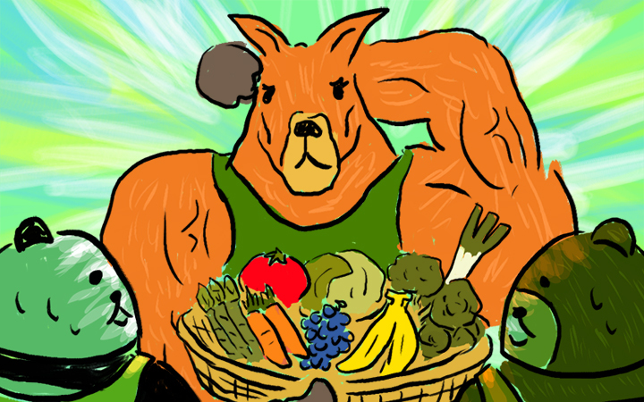 カンガルーと野菜とパンダとくま